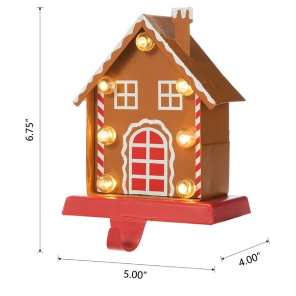 Gingerbread House Marquee LED Stocking Holder Lights Up Brown Red White - Picture 2 of 3